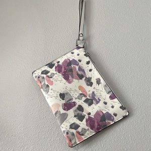 NWOT ‘A new day’ Vegan clutch wristlet, white floral purple